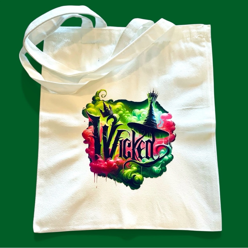Wicked Graphic Cream & Colorful Canvas Tote Bag Handmade.